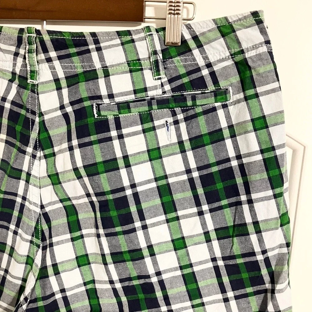 GAP 100% Cotton Plaid Mid Rise Flat Front Chino Short Green Men's 38